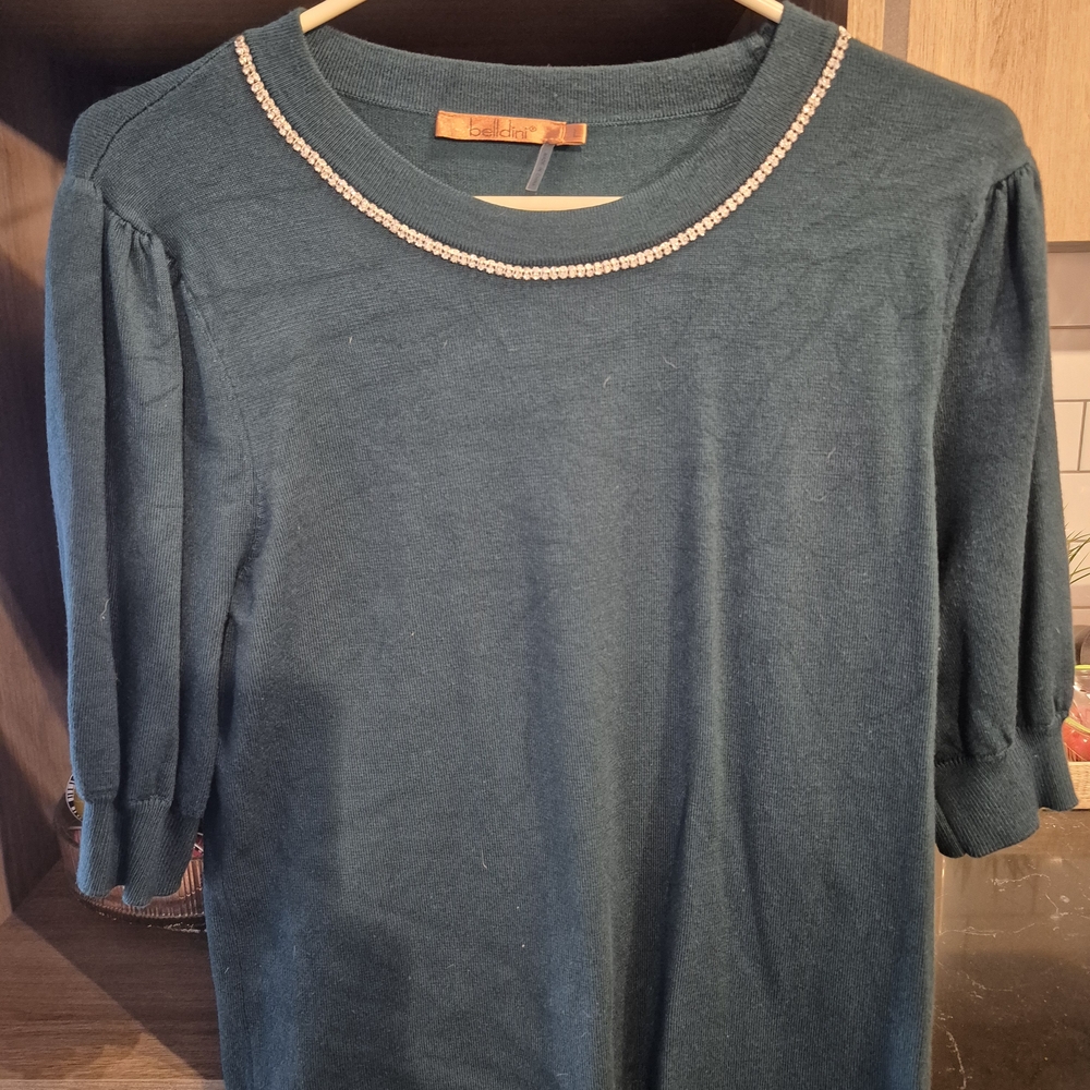 Belldini Teal Long Sleeve Top with Pearl Accents